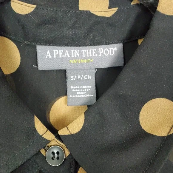 A Pea in the Pod Maternity Black/Tan Polka Dot Chiffon Button Front Blouse S - Picture 3 of 4